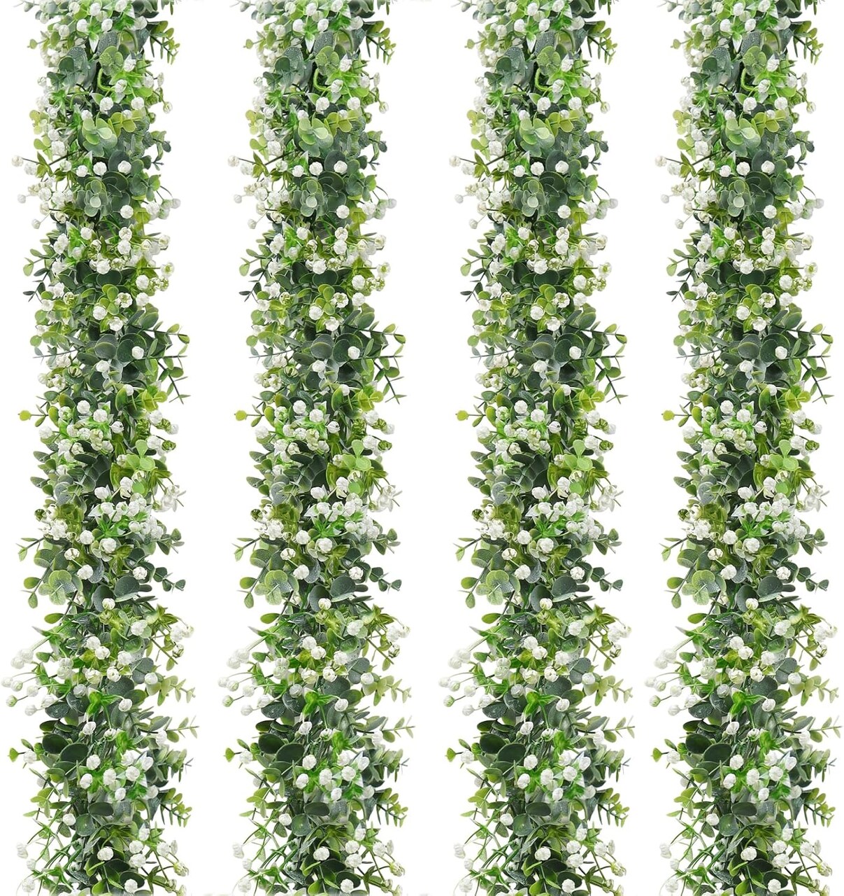 4 Pack Artificial Eucalyptus Garland with White Flowers Artificial Greenery